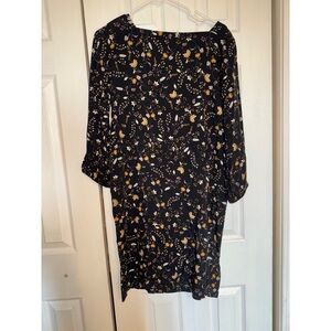 GAP Black Floral Long Sleeve Dress